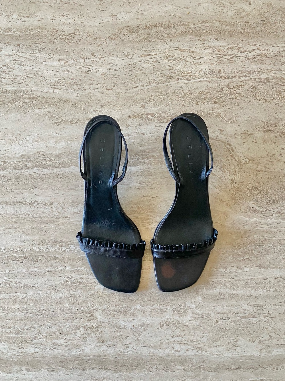 Vintage Celine Ruffle Slingback Sandal Heels